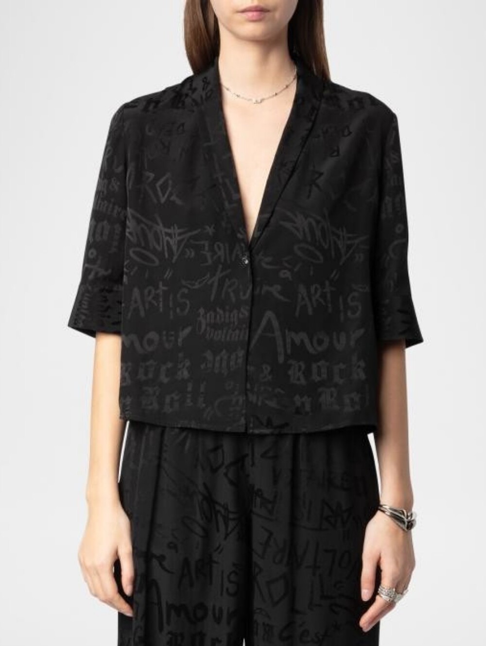 NWT $428 ZADIG & VOLTAIRE Telmos Silk Shirt Black Small